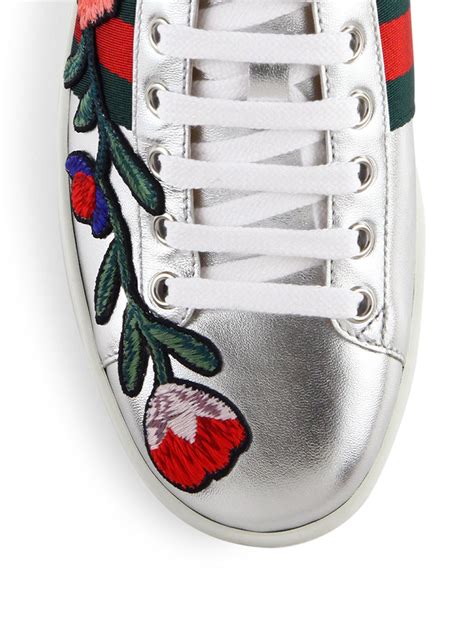 gucci floral sneakers|gucci ace embellished leather sneakers.